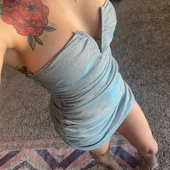 Fashion Nova - Baddie Metallic Mini Dress - Light Blue - Picture 6 of 7